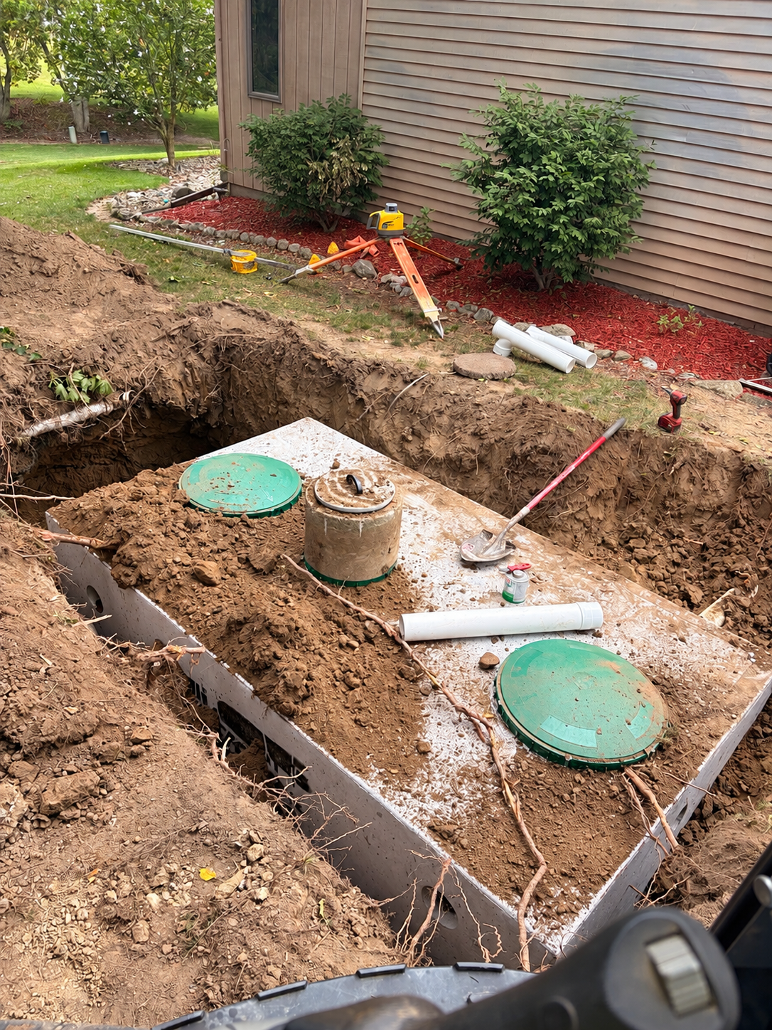 Septic tank installation in progress